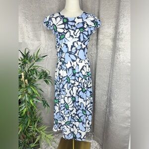 Paolo Casalini Ruffles Floral Print Slit Dress in Blue Sz S